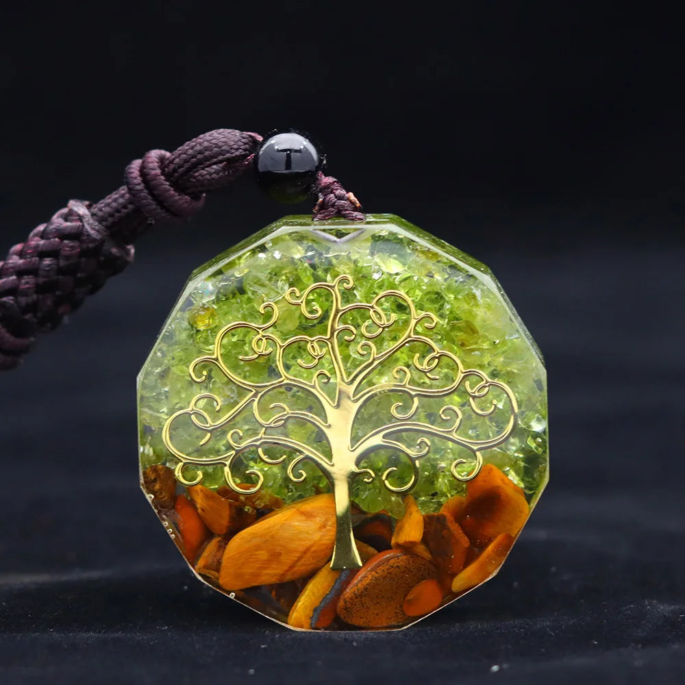 Pendentif Orgonite Oeil de Tigre Et Arbre de Vie
