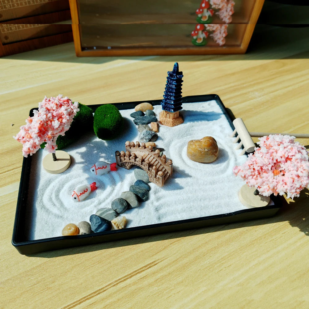 Mini Jardin Zen Japonais avec Cerisiers et Pagode