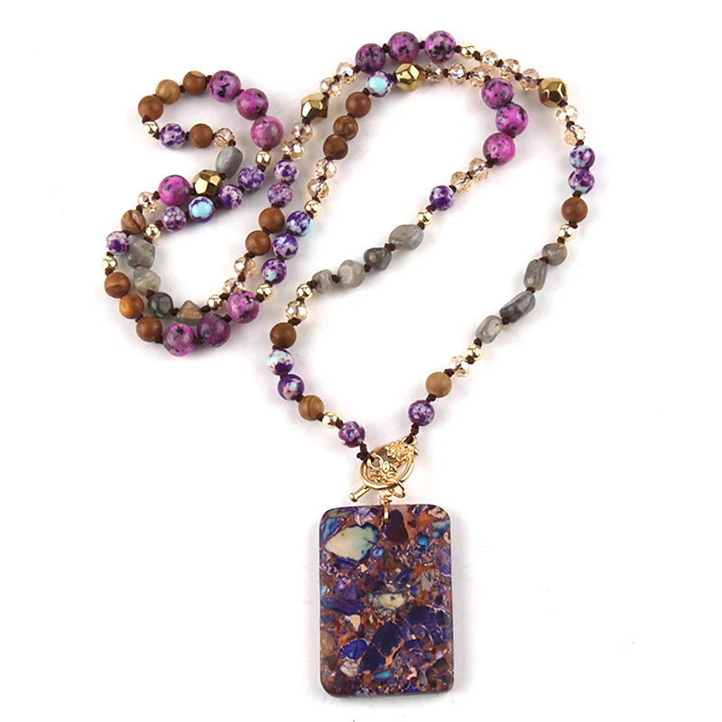 Collier en Pierre Naturelle Violette Rectangulaire