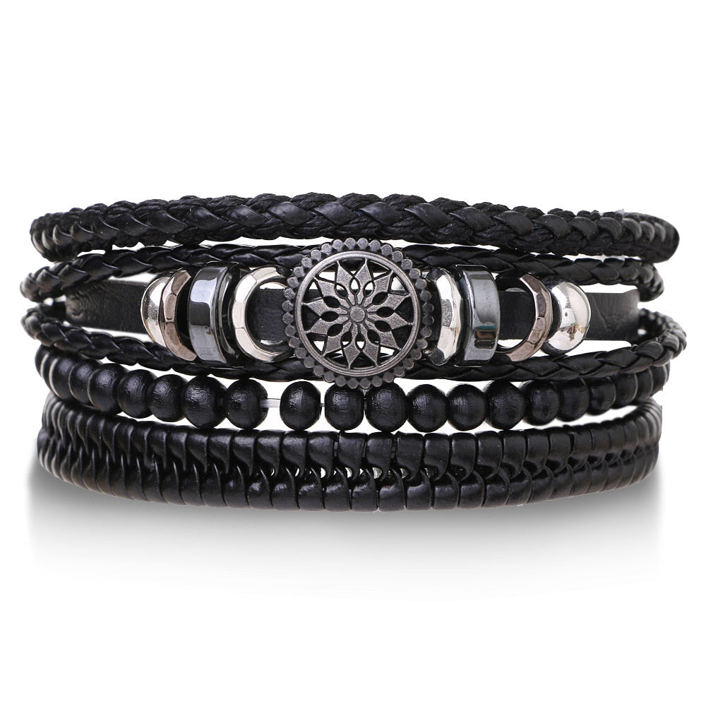 Bracelet en cuir Dharmachakra