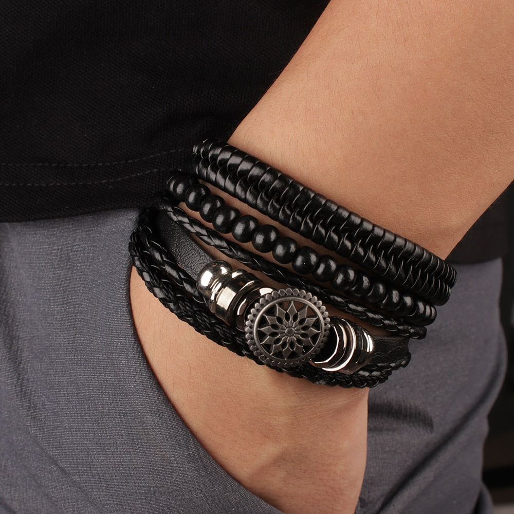 Bracelet en cuir Dharmachakra