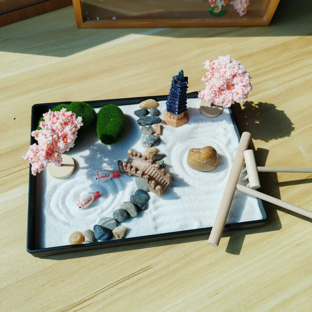 Mini Jardin Zen Japonais avec Cerisiers et Pagode