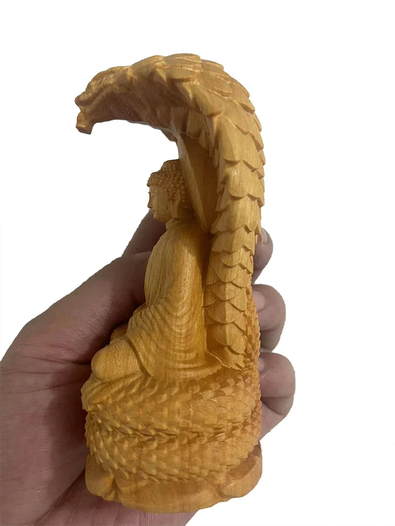 Statue Bouddha et Naga en Bois Massif