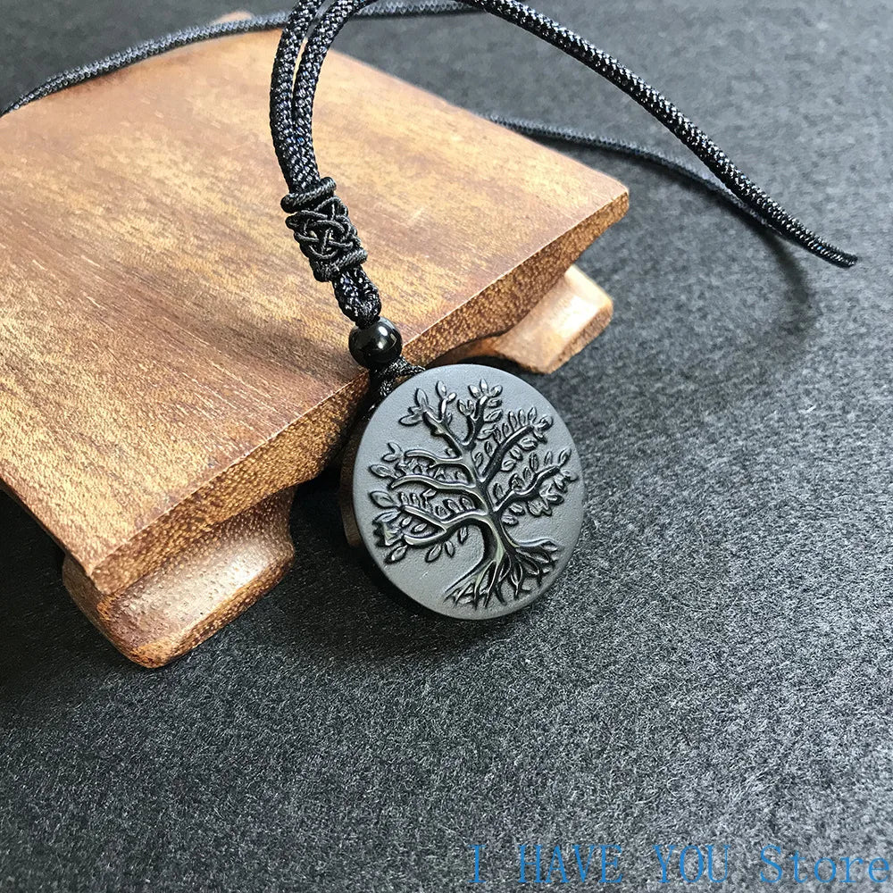 Pendentif Arbre de Vie en Obsidienne