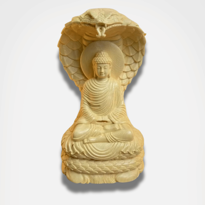 Estatua de Buda y Naga en madera maciza