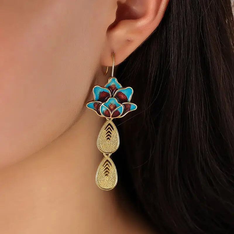 Boucles d’oreilles fleur de lotus Bleu