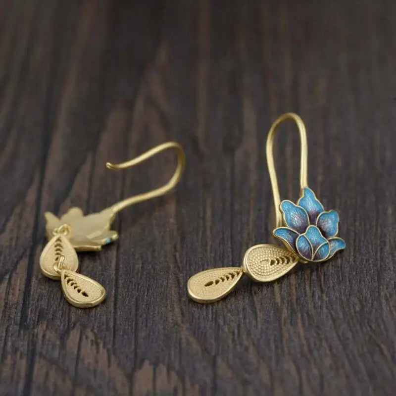 Boucles d’oreilles fleur de lotus Bleu