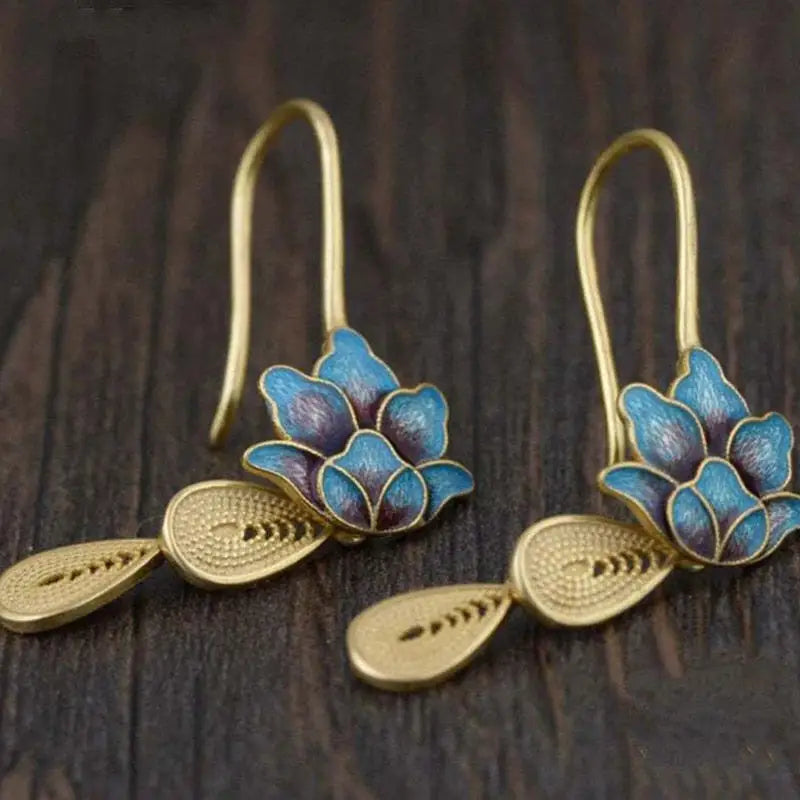 Boucles d’oreilles fleur de lotus Bleu