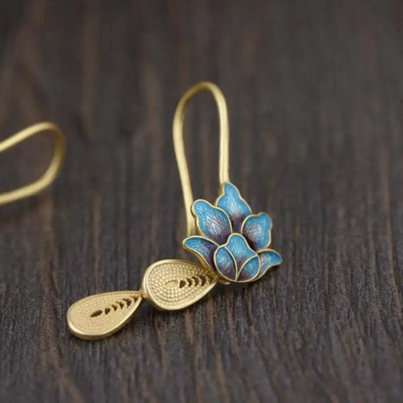 Boucles d’oreilles fleur de lotus Bleu