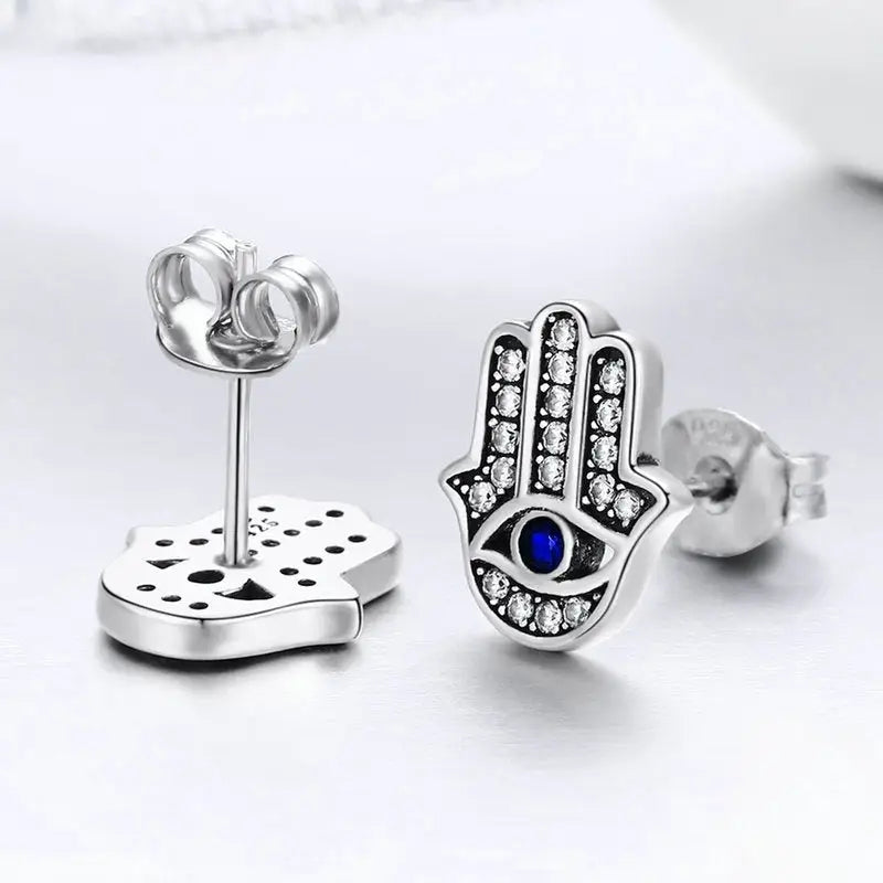 Boucles d’oreilles main Hamsa Argent