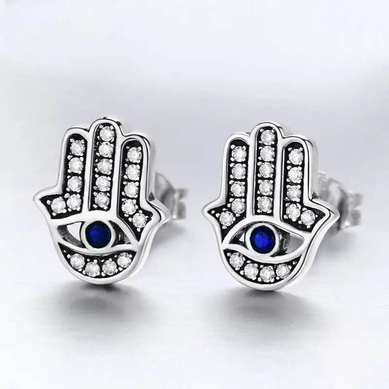 Boucles d’oreilles main Hamsa Argent