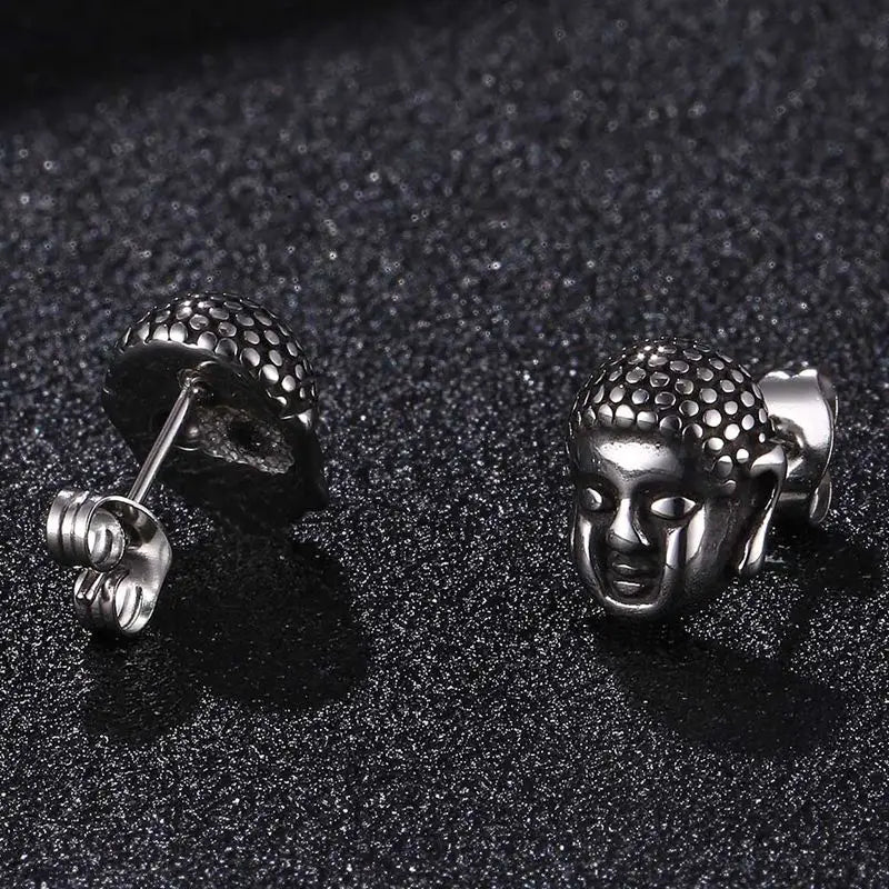 Boucles d’oreilles tête de bouddha en acier inoxydable