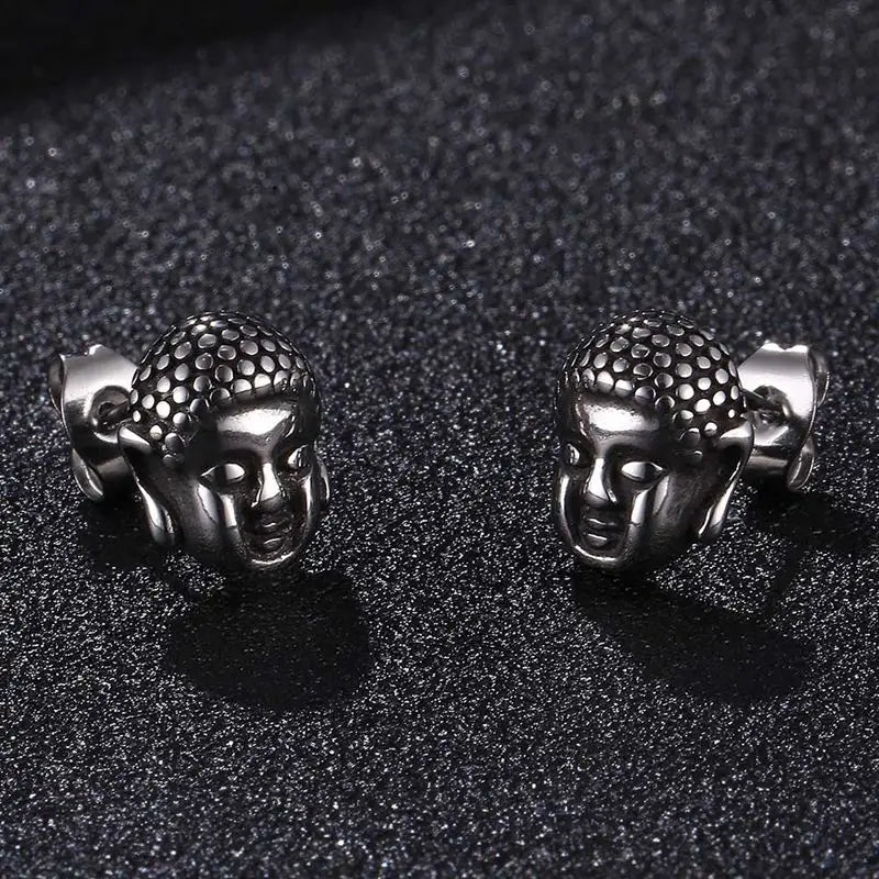 Boucles d’oreilles tête de bouddha en acier inoxydable