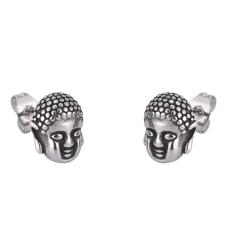 Boucles d’oreilles tête de bouddha en acier inoxydable