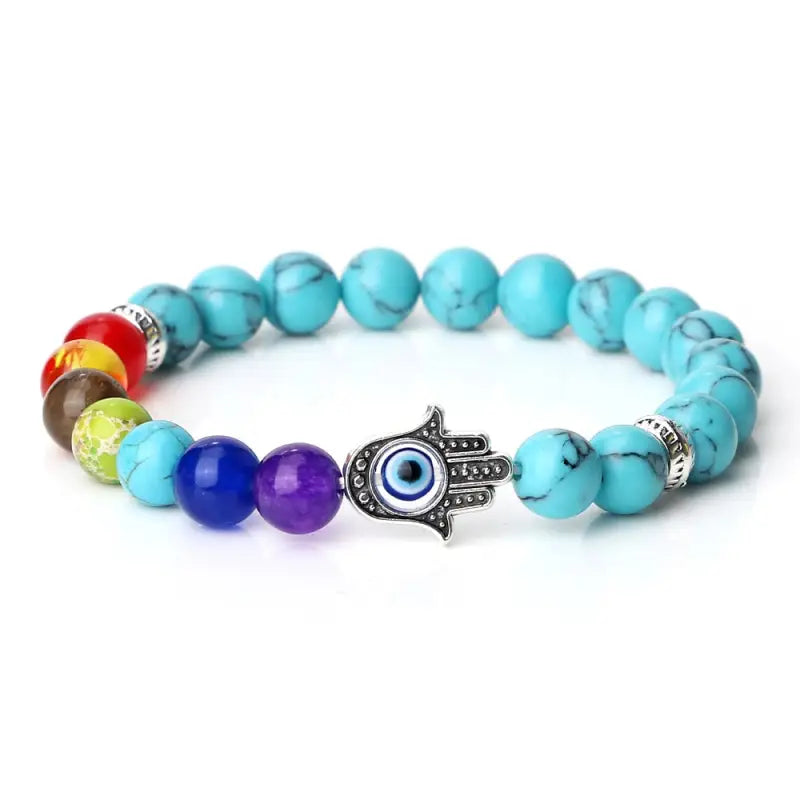 Bracelet 7 Chakra main Hamsa - Bleu / 19cm