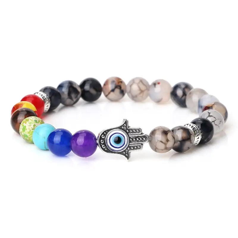 Bracelet 7 Chakra main Hamsa - du dragon noir / 19cm