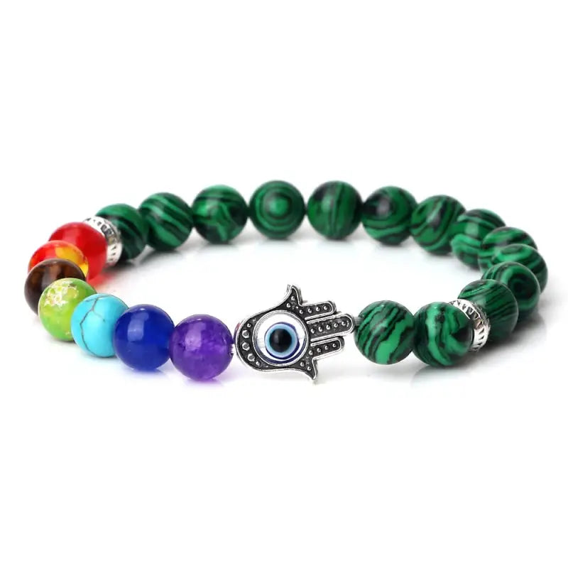 Bracelet 7 Chakra main Hamsa - Malachite / 19cm