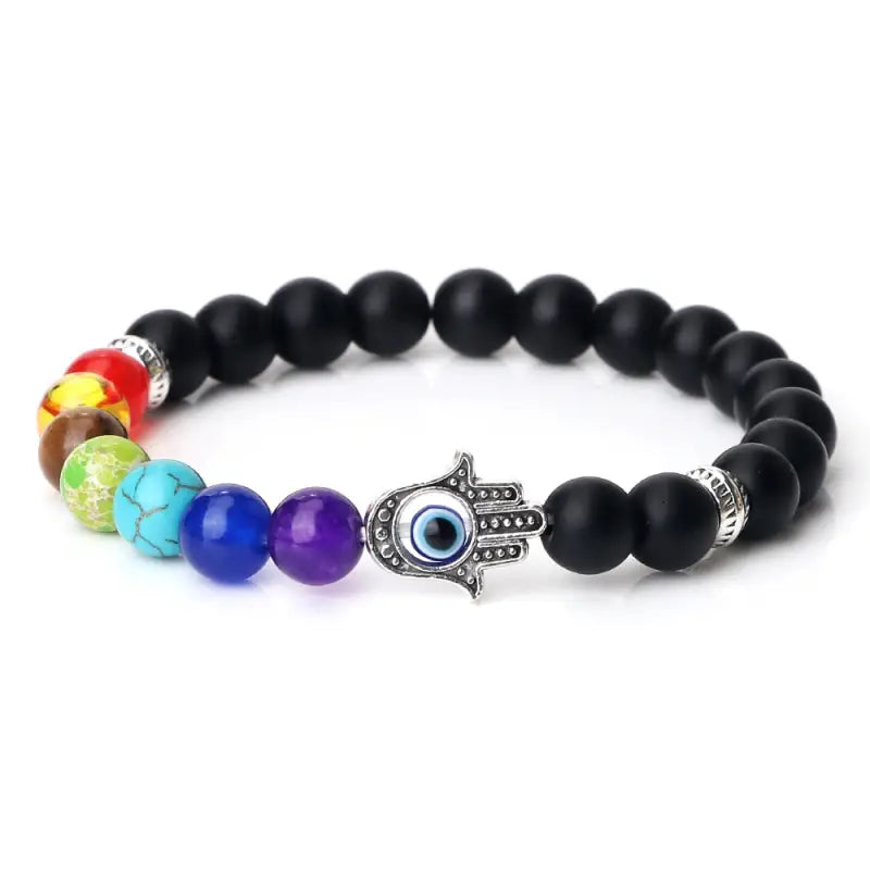 Bracelet 7 Chakra main Hamsa - Noir mat / 19cm