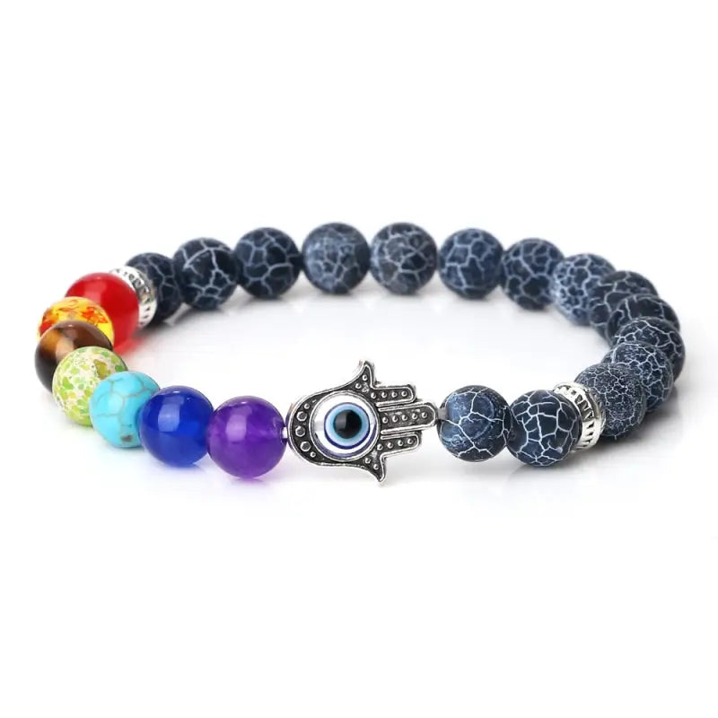 Bracelet 7 Chakra main Hamsa - Noir patiné / 19cm