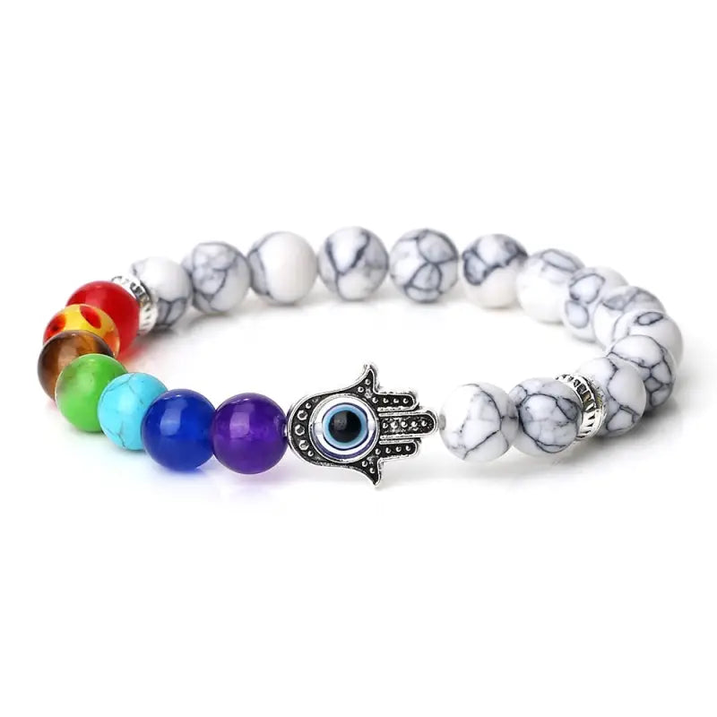 Bracelet 7 Chakra main Hamsa - Pin noir / 19cm