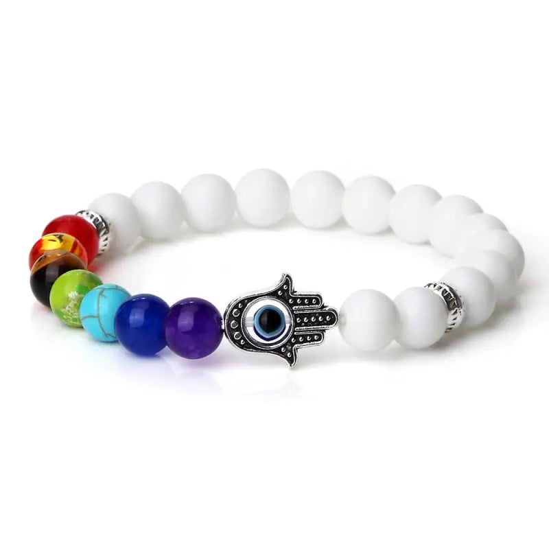 Bracelet 7 Chakra main Hamsa - Porcelaine blanche / 19cm