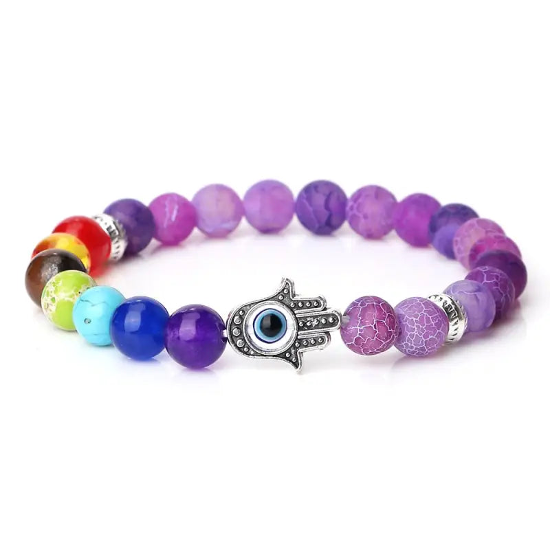 Bracelet 7 Chakra main Hamsa - Pourpre patinéWeathered /