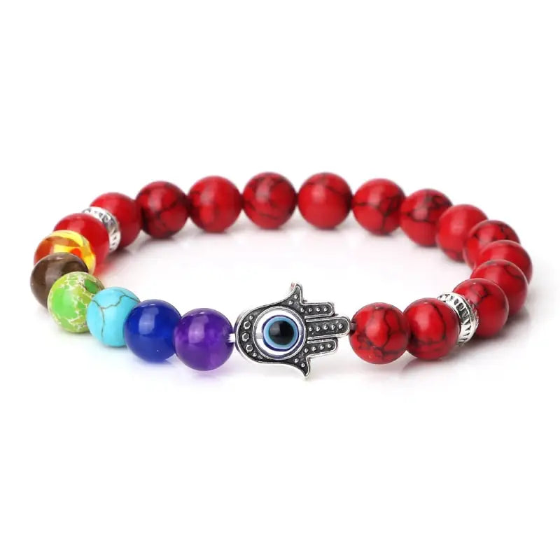 Bracelet 7 Chakra main Hamsa - Rouge / 19cm