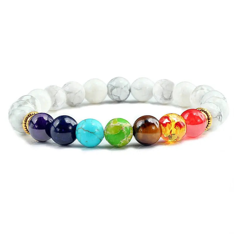 Bracelet 7 Chakra Yoga - Marbre Blanc / 19cm
