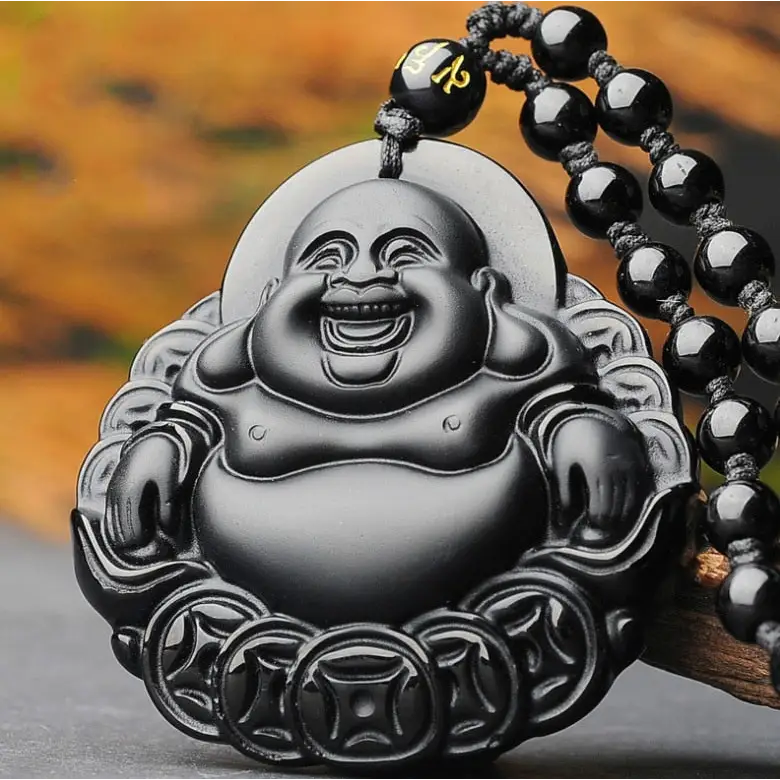 Collier Bouddha rieur Noir - Sérénité