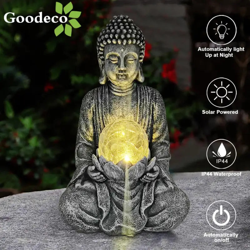 Statue Bouddha Boule de Verre Solaire