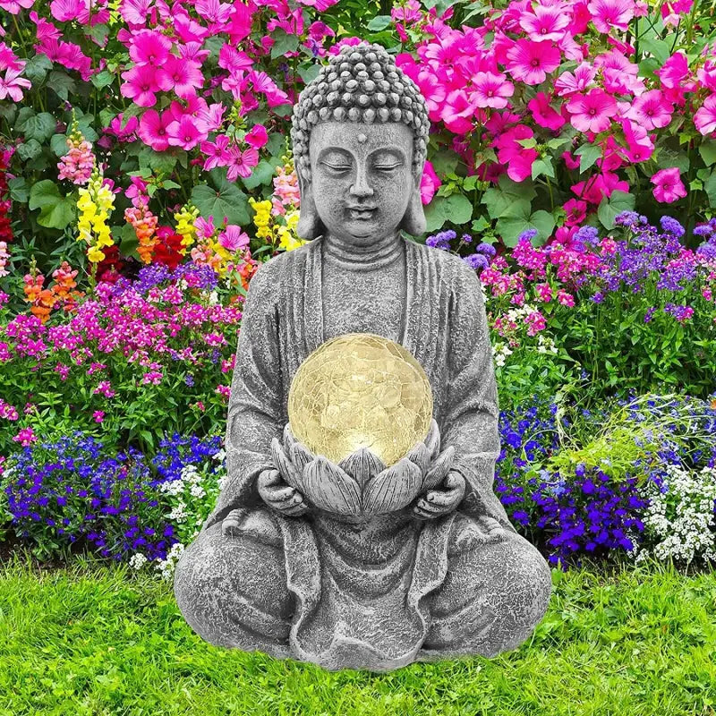 Statue Bouddha Boule de Verre Solaire