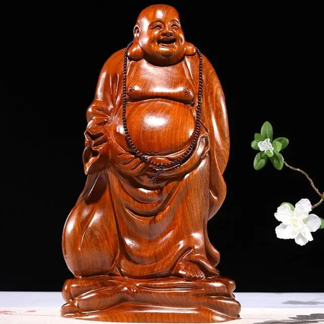 Statue Bouddha Rieur Maitreya Bois massif - Bois de poirier