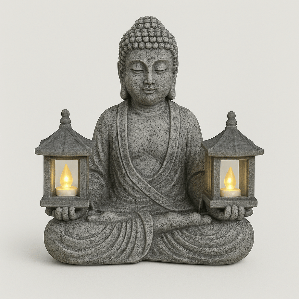 Estatua solar de Buda del jardín zen