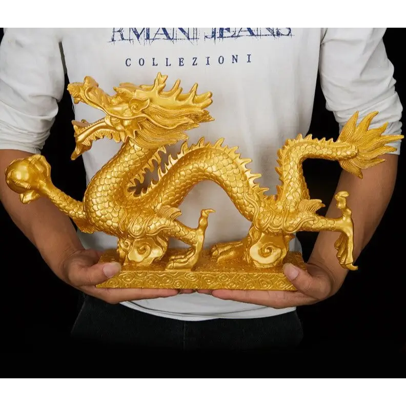 Statue Dragon Dorée en résine
