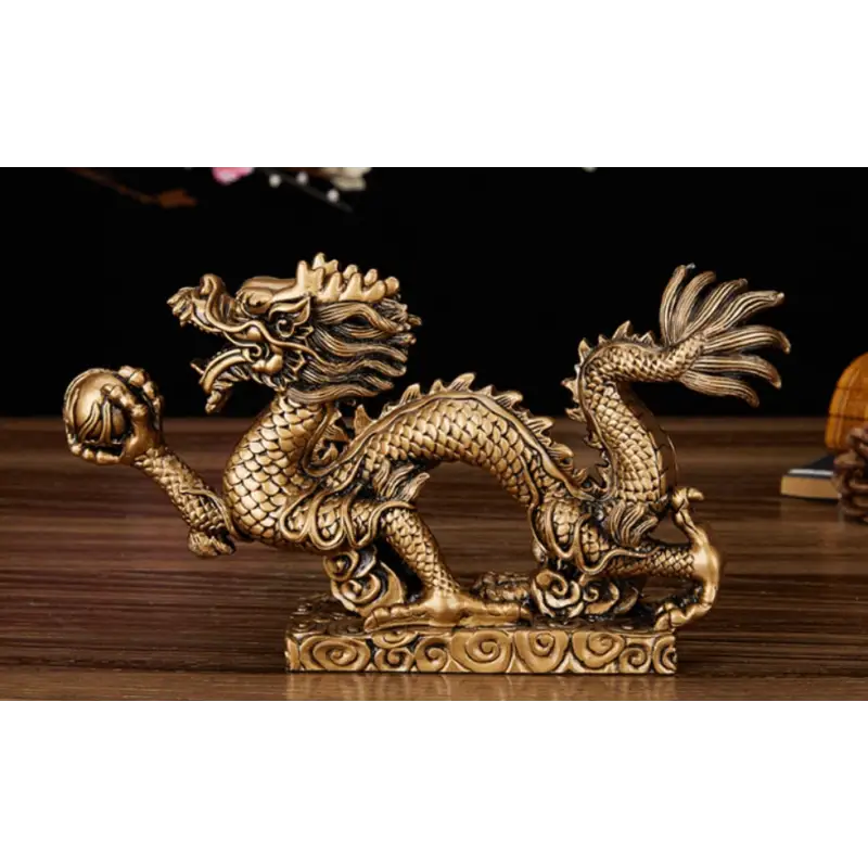 Statue Dragon Dorée en résine - Antique / 14x3.5x9cm