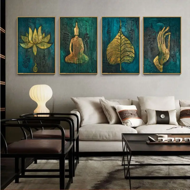 Tableau Bouddha Vert & Or