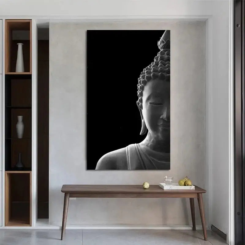 Tableau tête de bouddha noir et blanc
