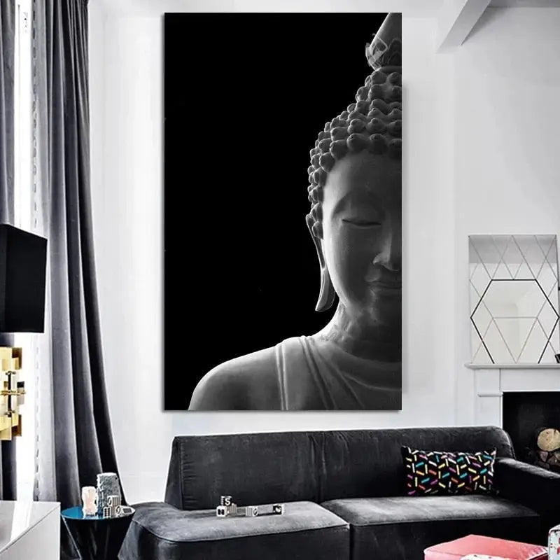 Tableau tête de bouddha noir et blanc