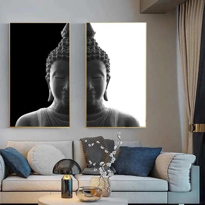 Tableau tête de bouddha noir et blanc