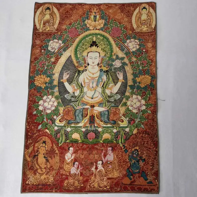Thangka tibétain en soie Guanyin Kwan-yin