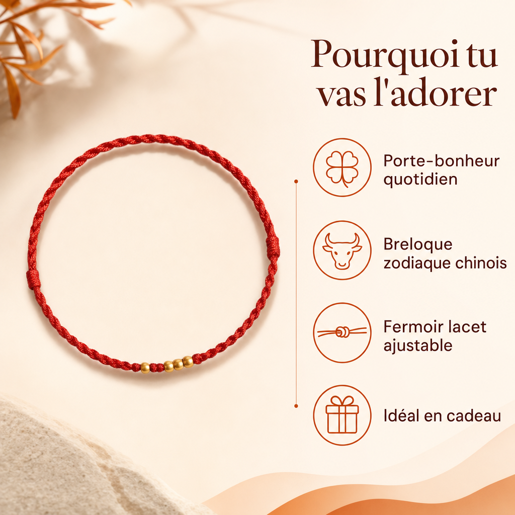 Bracelet Chinois Corde rouge du zodiaque : benefices cles