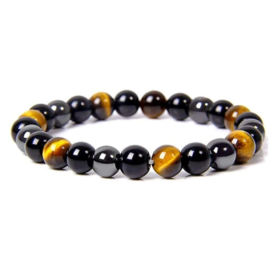 Bracelet de protection perles oeil de tigre, obsidienne, hématite