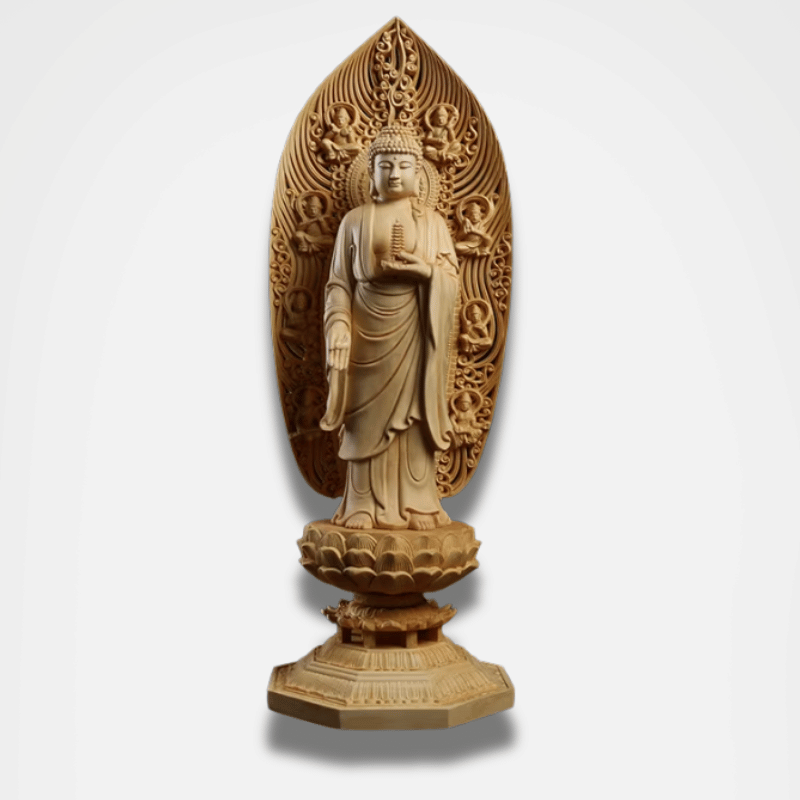 Grande statue de Bouddha en bois massif