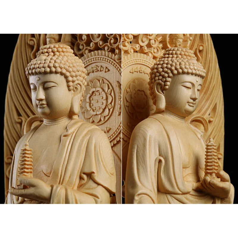 Grande statue de Bouddha en bois massif