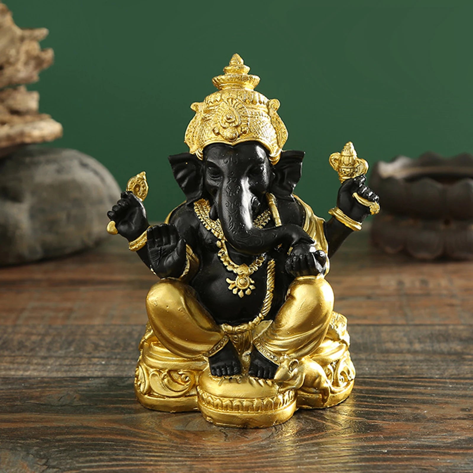Statue de Ganesh Noir et Or