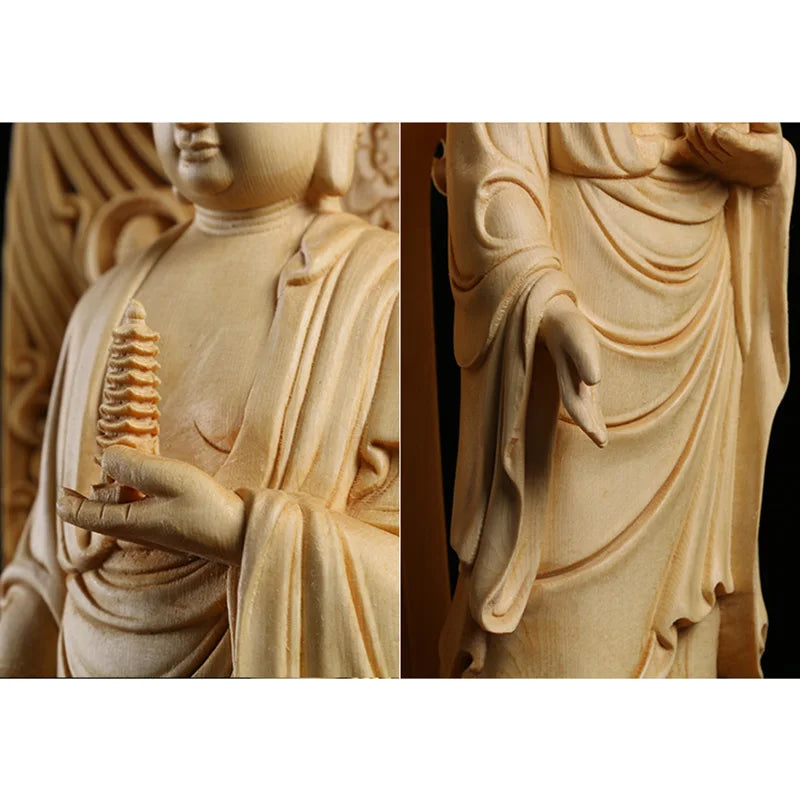 Gran estatua de Buda de madera maciza.