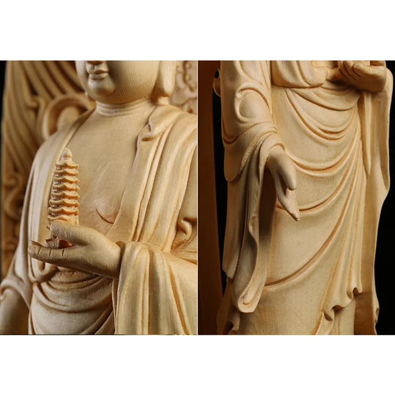 Grande statue de Bouddha en bois massif