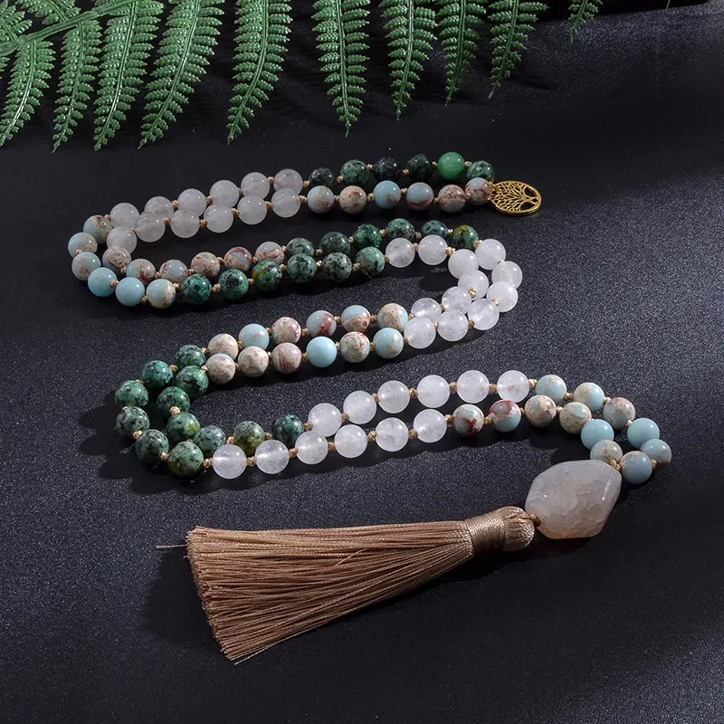 Conjunto de collar y pulsera de piedra de jade africano