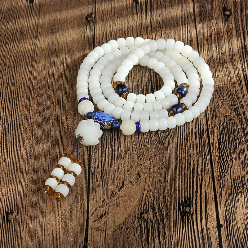 Mala Tibétain Pierre Blanche