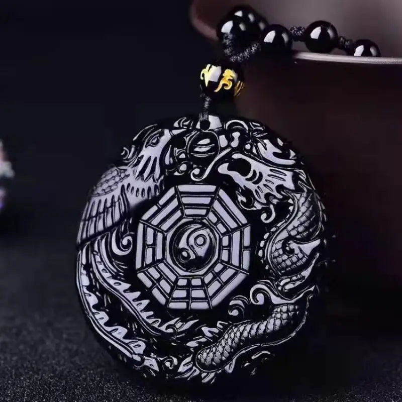 Amulette Bouddhiste Ying Yang Noir
